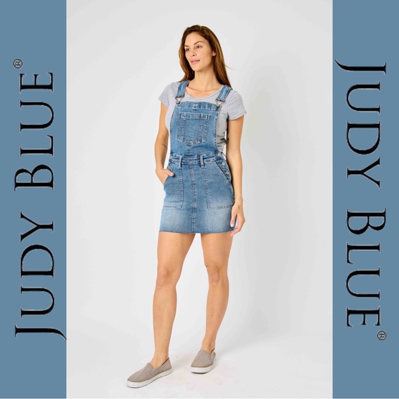 NEW!! JUDY BLUEHigh Waist Raw Hem Overall Jumper Skirt